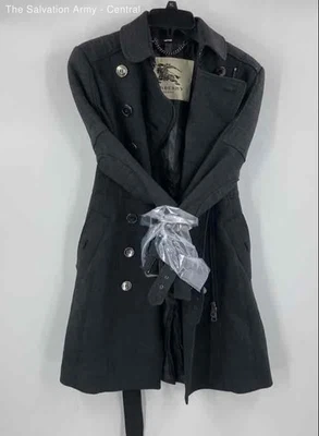 博柏利女式黑色口袋长袖纽扣前风衣外套 2 码 — 第 1/4 张图片