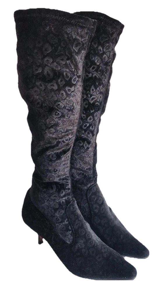 Botas Donald J Pilner Talla 8M Punta Punta Punta Luca Elastizadas Negro Terciopelo Estampado Guepardo Foto 1 de 4