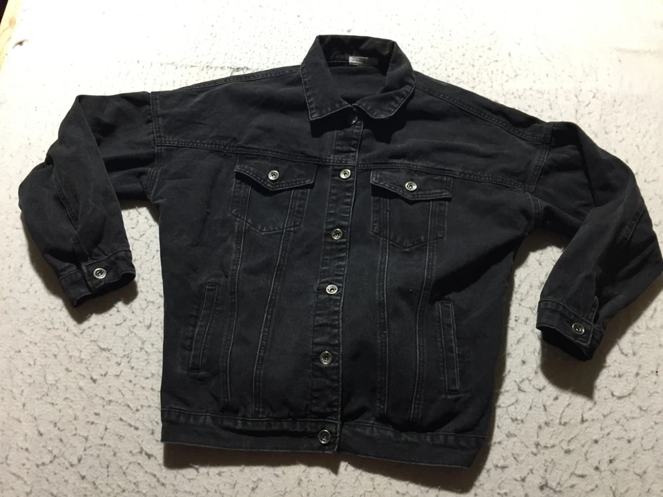 Canton Walker Jean Jacket Womens M Medium Black Button Up Pockets Collared - Image 1 of 4