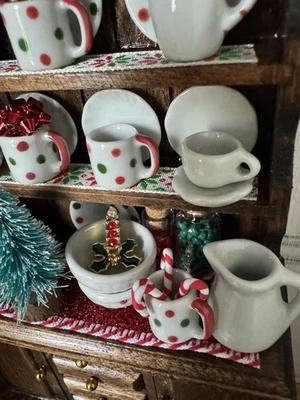 Christmas Themed Miniature Hutch; 51 pc Set; Dark Walnut Stain; 1:12 Scale Size - Image 1 of 4