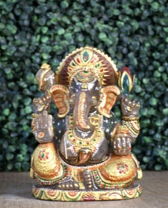 7.5 Inches Ganesha Statue Hand Painted Multi Rose Quartz Hindu Religious Idol - Picture 1 of 5