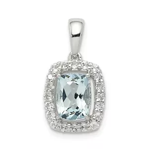 Plata de Ley Rodiado Aguamarina Azul&Topacio Blanco Halo Rectángulo Colgante - Imagen 1 de 2
