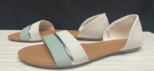 Andiamo Sandale Slipper flach 8,5M Damen weiß meerschaumgrün neues Schlangenmuster - Bild 1 von 9