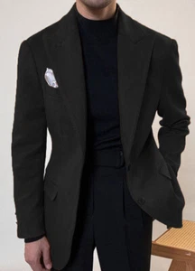 Suede Fashion Men's Suits Peak Lapel Business Tuxedos Wedding Groom Prom Blazer - Picture 1 of 28