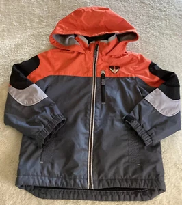 London Fog Boys Gray Orange Black Hooded Winter Coat Fleece Lined Pockets 6 - Picture 1 of 11