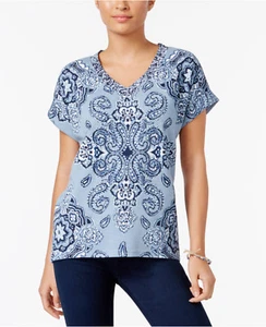 Style & Co Top con maniche a polsini stampato in piastrelle Vision Fog, Lg - Foto 1 di 2
