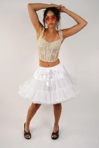 Vintage Tutu (OS) white y2k line dancing skirt sheer puffy swing chiffon satin - Picture 1 of 7