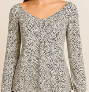 American Eagle Damen Bluse XS schwarz weiß gepunktet schulterfrei langarm - Bild 1 von 12