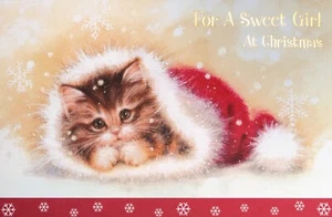 Cute CHRISTMAS Card FOR A SWEET GIRL, Baby Kitten Stocking by Bella Greetings +✉ - Picture 1 of 4