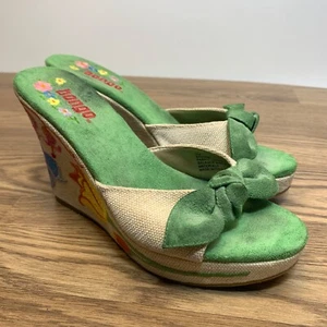 Bongo Vintage Y2K Embroidered Floral Platform 4” Wedge Sandals Size 9 Bow Front - Picture 1 of 13