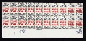 2053 Civil Service Plate Block of 20 20¢ Stamps MNH - Picture 1 of 4