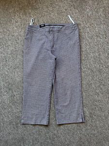 Mexx Smart Cropped Purple & White Gingham Trousers size 12-14   W31  L20.5  R9.5