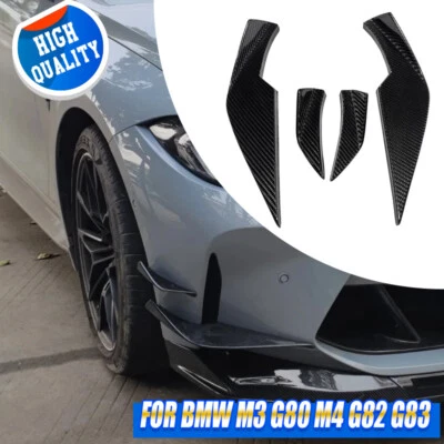 Dry Carbon Fiber Front Bumper Side Canards Trims For BMW M3 M4 G80 G82 G83 2021+ - Image 1 of 4