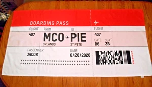 RARA ENORME TARJETA DE EMBARQUE DE VUELO 60" X 29" TOALLA DE ALGODÓN ORLANDO A ST. PETE. - Imagen 1 de 11