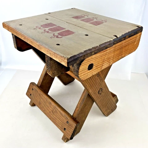 VINTAGE WOOD FOLDING CHAIR STOOL Wooden Furniture Amish Cover