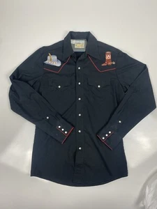 Camicia Vintage Rocking K Ranchwear Kennington Nera Punto Catena Rockabilly Snap Med - Foto 1 di 15