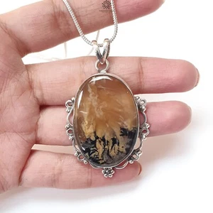 13.32gms Tiger Dendrite Agate Gemstone Oval 925 Sliver Bezel Set Pendant 2.00" - Picture 1 of 8