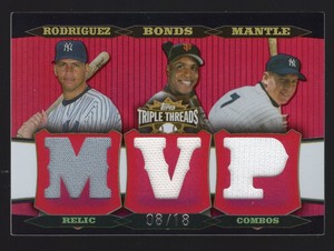 MANTLE BONDS RODRIDGUEZ 2006 TOPPS TRIPLE THREADS MVP 8/18 RELIC JERSEY