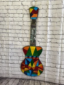 Bright Rainbow Guitar Mosaic Tile Wall Mirror 100cm x 30cm Handmade New - Picture 1 of 9