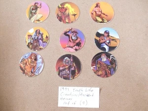 POGS/MILKCAPS "1995 YOUTH LIFE CREATIONS?ANCIENT HEROES" KOMPLETTSATZ (9) - Bild 1 von 3