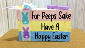 Happy EASTER For PEEPS Wooden Book Stack Tiered Tier Tray Shelf Sitter Decor - Picture 1 of 3