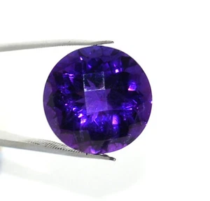 15 mm Natural Amethyst Round Checker Cut 13.99 CTS Calibrated Loose Gemstone - Picture 1 of 8