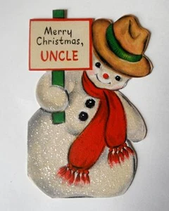 UNUSED Vtg 1950s Greeting Card Hallmark Christmas Glitter Diecut TO UNCLE - Picture 1 of 5