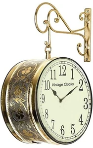 Double Side Hanging Metal Railway Station Vintage Platform 8" Wall Clock - Picture 1 of 5
