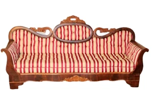 Antique Sofa, Empire Period, Medallion Back, New Upholstery, Red/Beige, 1800's! - Picture 1 of 8