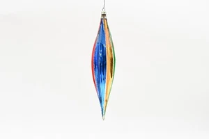 Vntg Poland 7.75"H Christmas Ornament Glass Teardrop Rainbow Ornament Box #139 - Picture 1 of 6