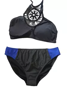 Marks & Spencer/Primark Black Mix Removable Pads Colour Block Bikini Set UK16/20 - Picture 1 of 4