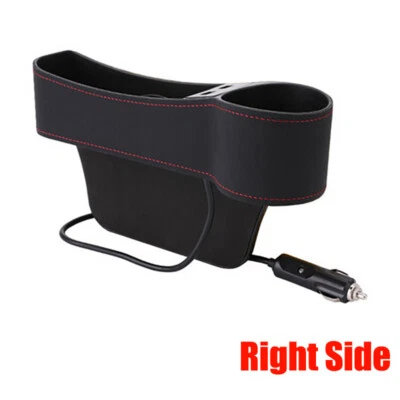 Car Right Side Seat Gap Storage Box Crevice Organizer Dual USB Cup Holder Black - Image 1 of 4