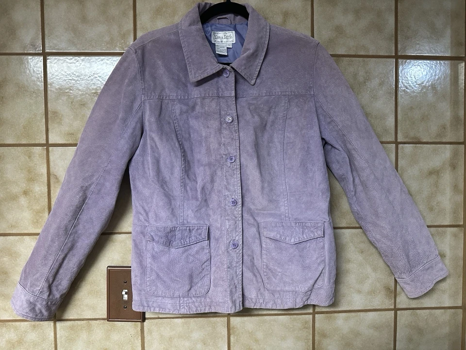 Chaqueta de cuero de gamuza púrpura Live a Little para mujer, talla Lg, retro Y2K Boho Peasant Foto 1 de 4