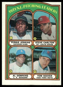1972 Topps NL líder de lanzamiento Fergie Jenkins / Carlton / Al Downing / Seaver #93 - Imagen 1 de 2
