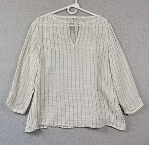 Eileen Fisher 100% Linen White Stripe LS Sheer Blouse Women’s XL 3/4 Sleeve Airy - Picture 1 of 15