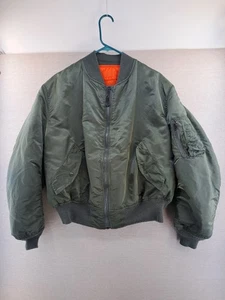 Vtg 90s Alpha Industries MA 1 Bomber Jacket Mens XL Green Reversible Made In USA - Picture 1 of 11