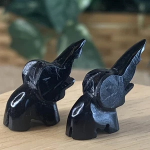 Schwarze Jade Elefant Anhänger Charms geschnitzt Miniatur Tiere gebohrt Vintage Set - Bild 1 von 19