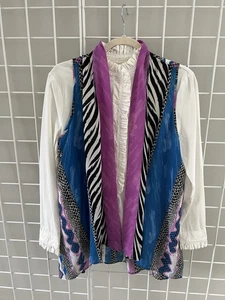 Bob Mackie Mujer Usable Arte Semi Transparente Kimono Frente Abierto Cebra Paneles Talla L - Imagen 1 de 8