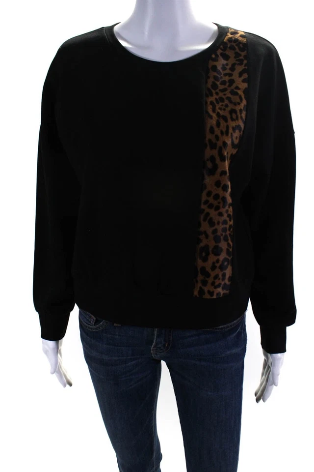 Sudadera Mason para mujer con estampado de leopardo pelo de pony a rayas cuello redondo negra pequeña Foto 1 de 4