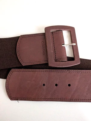 Calvin Klein Cinturón Cuero Ribete Elástico Marrón Hebilla Cuadrada Ancha Mujer L XL Foto 1 de 4