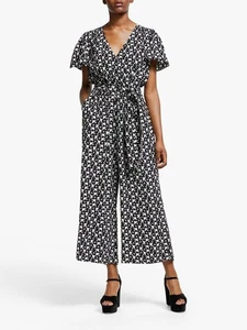 Somerset By Alice Temperley wide leg Jumpsuit 16 black/white birds and stars - Picture 1 of 8