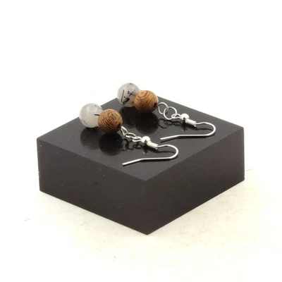 Steine Und Minéraux. Ohrringe 2 Perlen Quarz Rutil Schwarz + Holz 8 MM - Bild 1 von 2