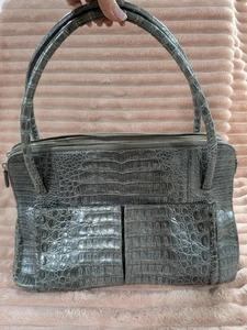Nancy Gonzalez echt Krokodil große Schulter/Handtasche grau Columbia Vintage Look - Bild 1 von 11