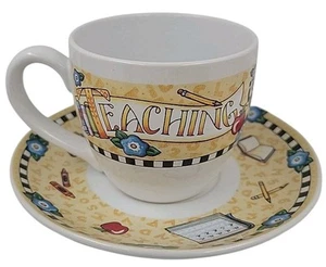 Mary Engelbreit TEACHING IS TOUCHING TOMORROW Cup Saucer Set Vtg 2001 - Picture 1 of 6
