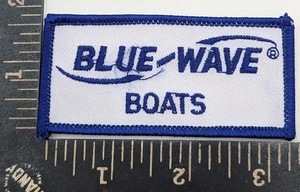 Blue Wave Boats Embroidered Patch – Nautical Marine Logo Blue White Rectangle - Picture 1 of 2