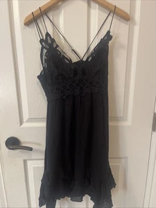 Free People Adella Slip Dress Size Small Black Lace Crochet Strappy - Picture 1 of 5