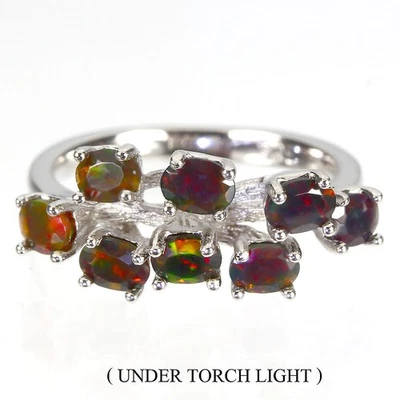 Anello in argento sterling 925 ovale opale nero 4x3 mm gemma gioielli 8,5 - Immagine 1 di 4