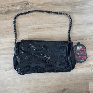 Iron Fist Women's Ruff Rider Handbag Sequin Skull Studded Bikercore Chain Strap - Picture 1 of 11
