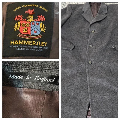 Hammersley Wool Cashmere Blend Coat Mens 46R Gray Lined Made in England Trench - Image 1 of 4
