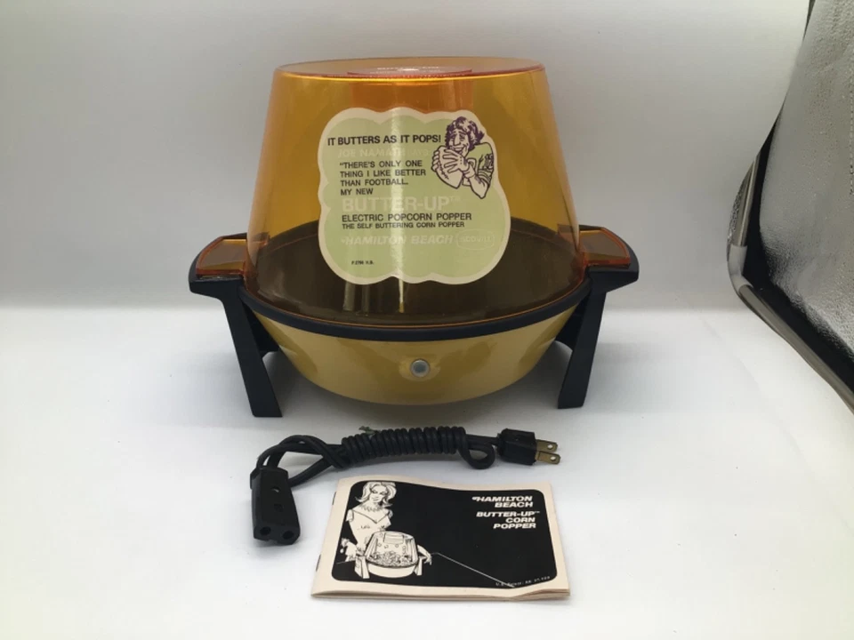 HAMILTON BEACH Butter Up Popcorn Popper Joe Namath 1974 Vintage Electric Manual - Image 1 of 4